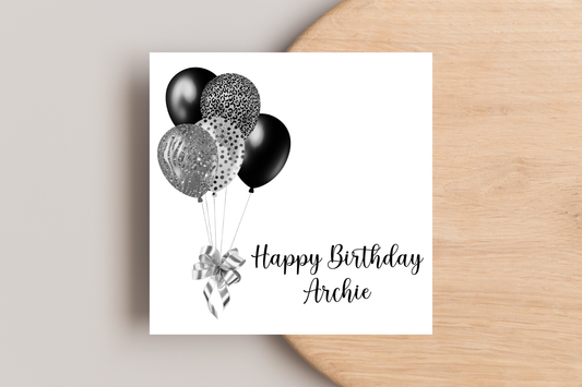 Personalised Silver Balloons Birthday Card
