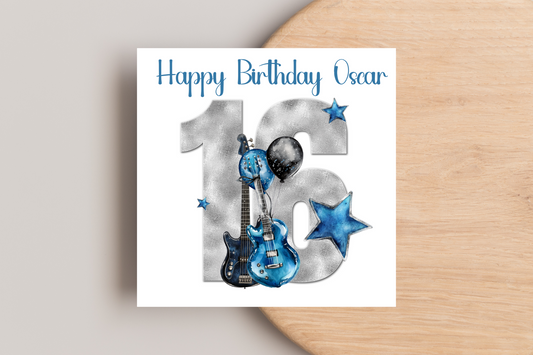 Personalised Guitar 16th Birthday Card