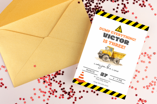 Editable Construction Birthday Party Invitation