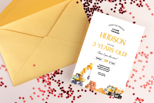 Editable Construction Birthday Party Invitation
