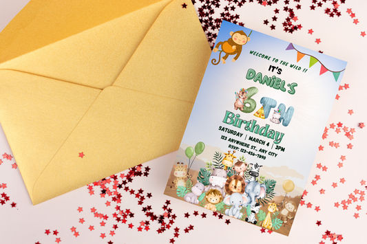 Editable Jungle Animal Birthday Party Invitation