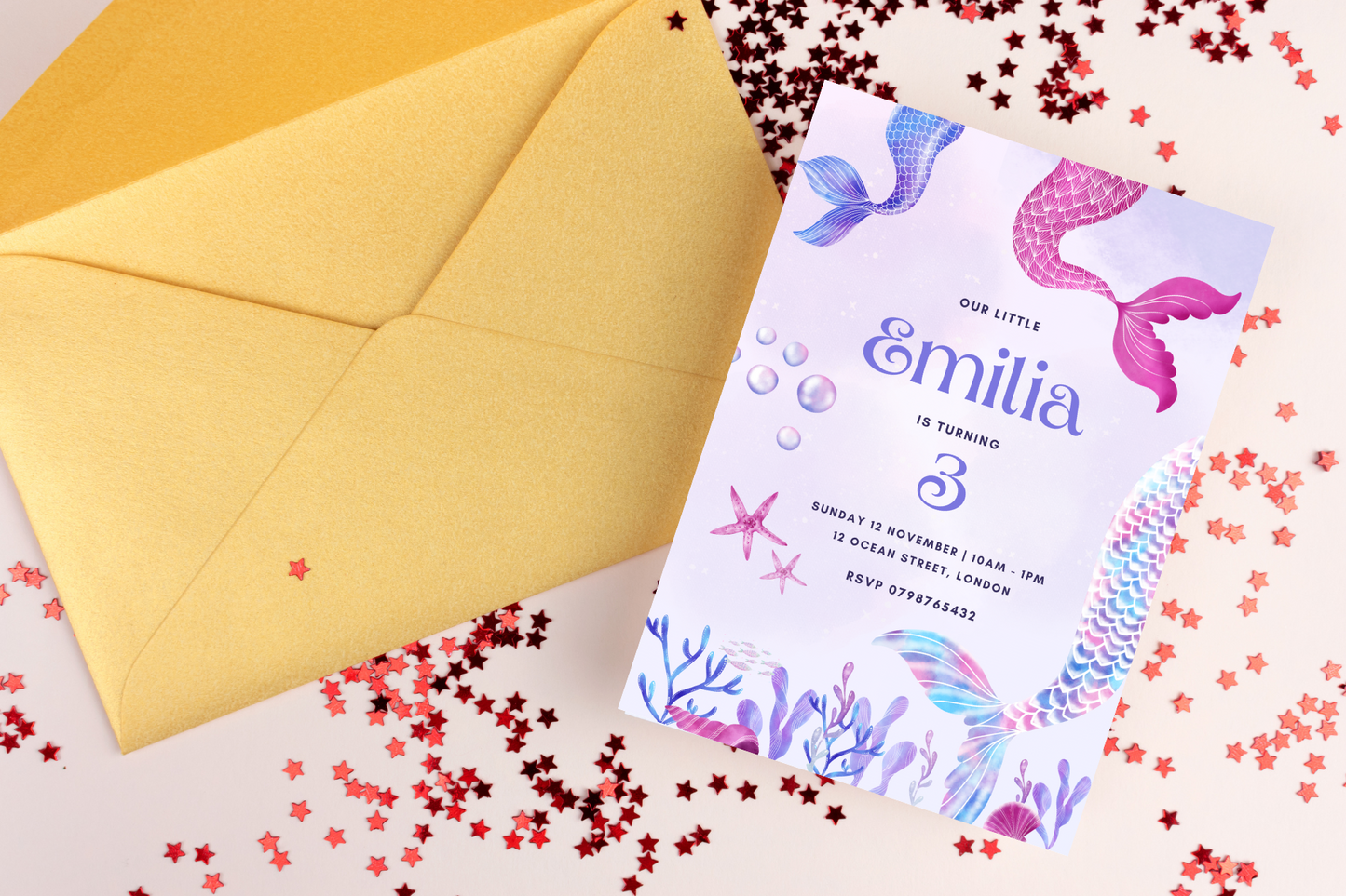 Editable Mermaid Birthday Party Invitation