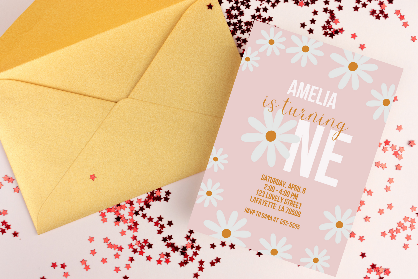 Editable Daisy 1st Birthday Party Invitation
