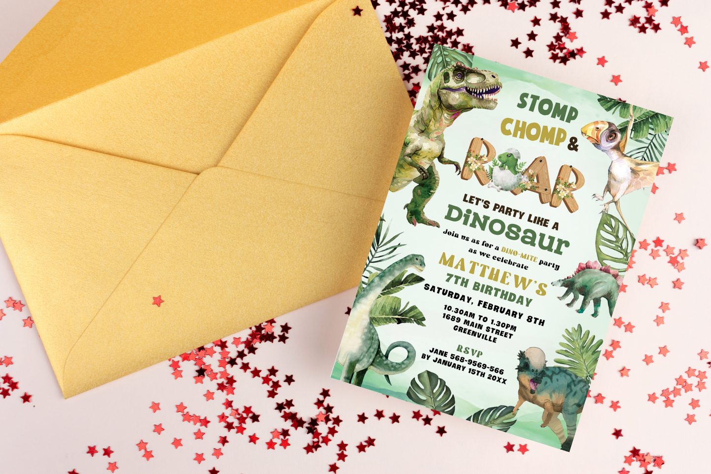Editable Dinosaur Birthday Party Invitation