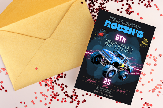Editable Monster Truck Birthday Party Invitation