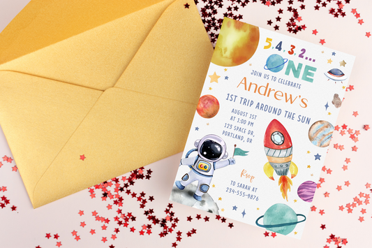 Editable Space Birthday Party Invitation