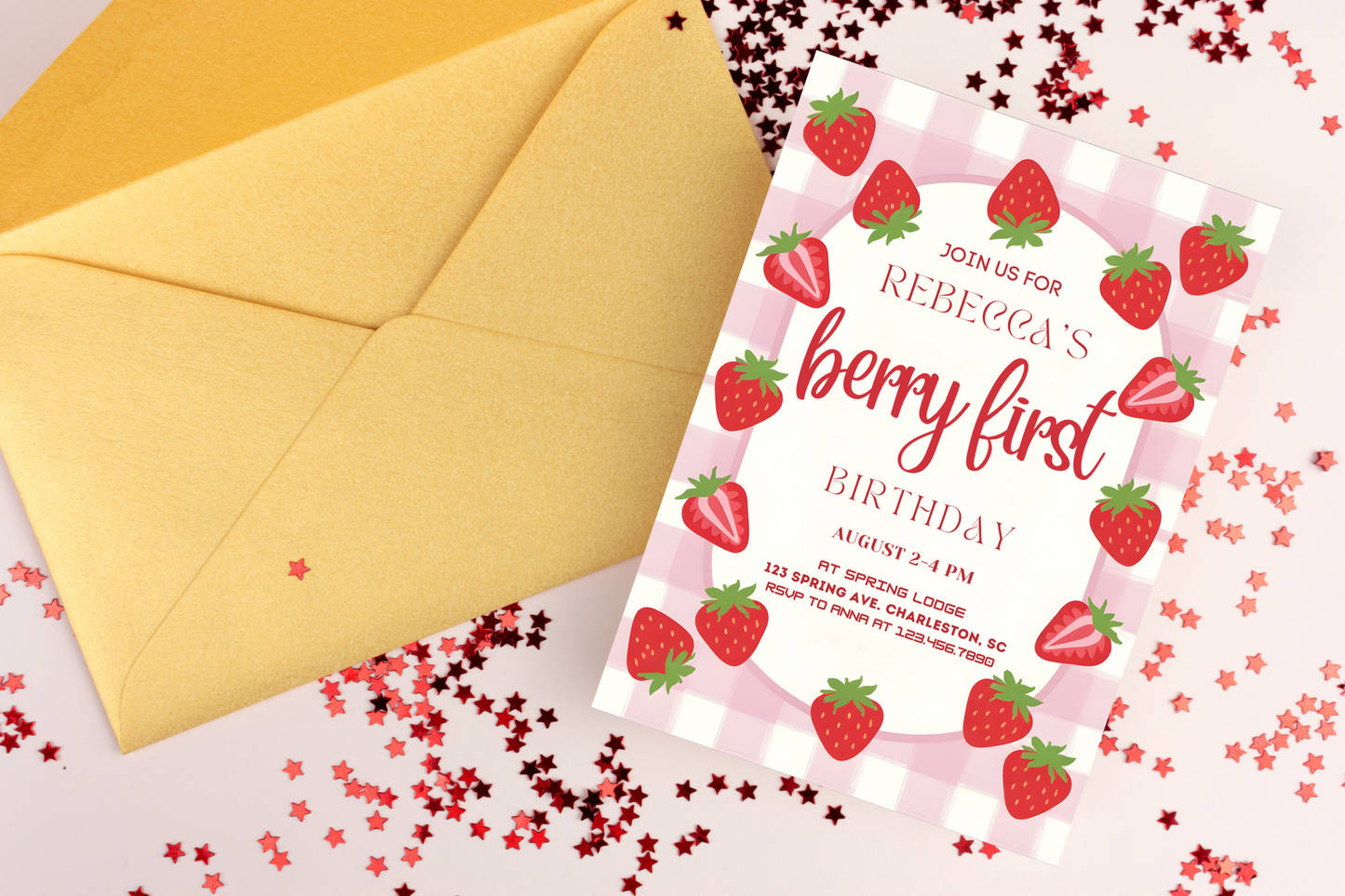 Editable Berry First Birthday Party Invitation