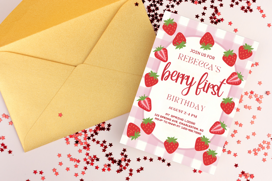 Editable Berry First Birthday Party Invitation
