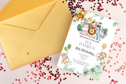Editable Jungle Animal Birthday Party Invitation