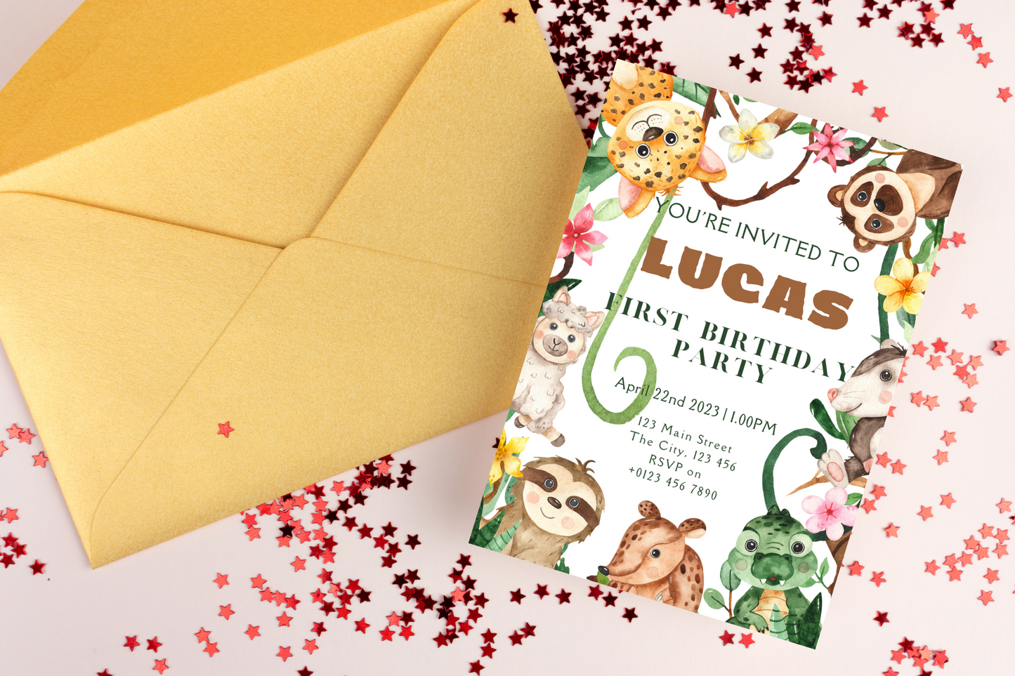 Editable Jungle Animal Birthday Party Invitation
