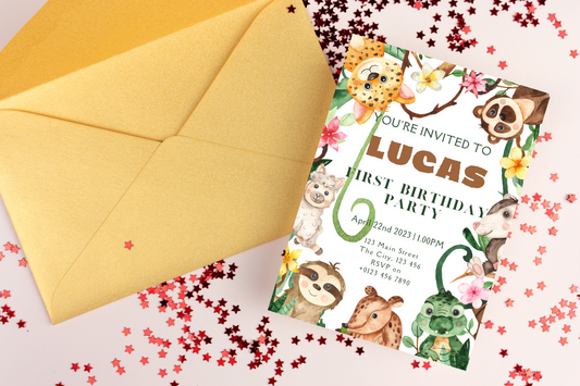 Editable Jungle Animal Birthday Party Invitation