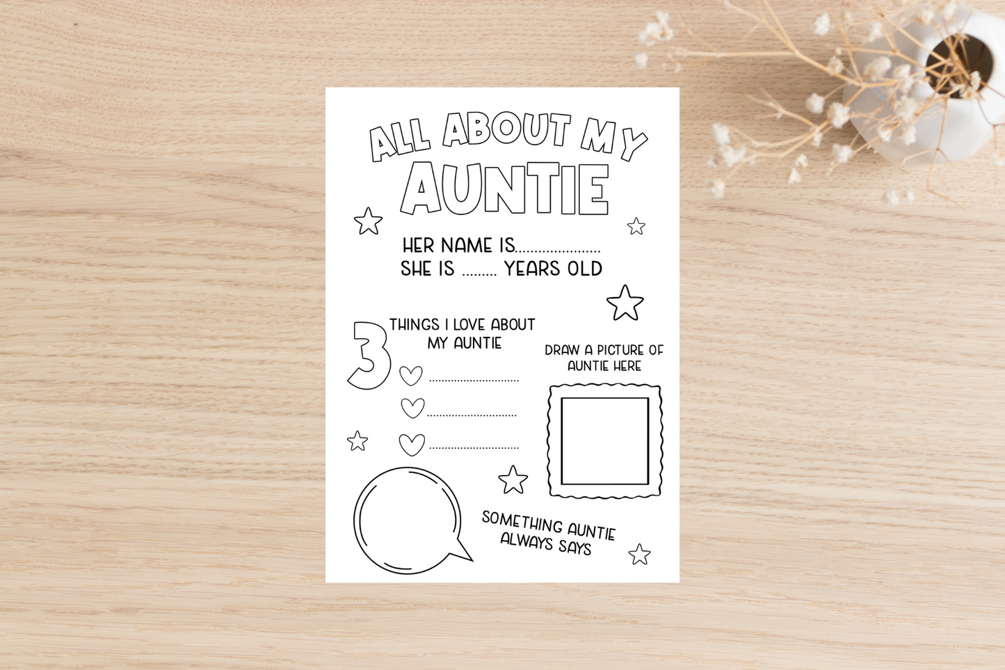 Colour In All About My Auntie Card