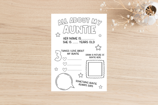 Colour In All About My Auntie Card