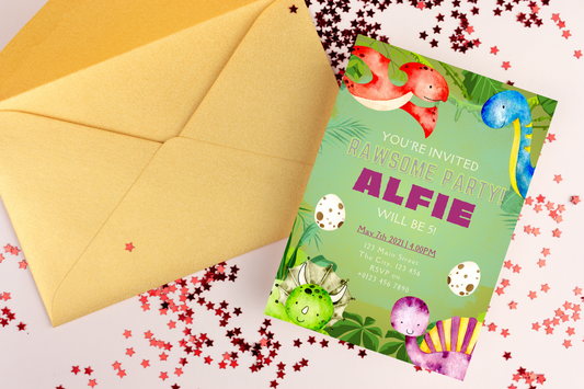 Editable Dinosaur Birthday Party Invitation