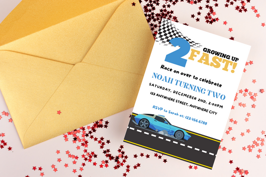 Editable Two Fast Birthday Party Invitation