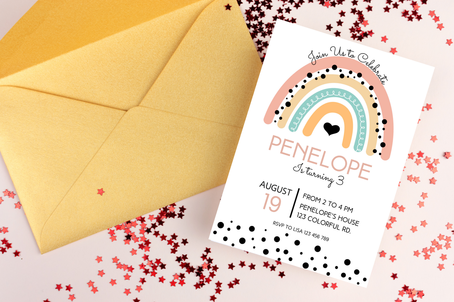 Editable Rainbow Birthday Party Invitation