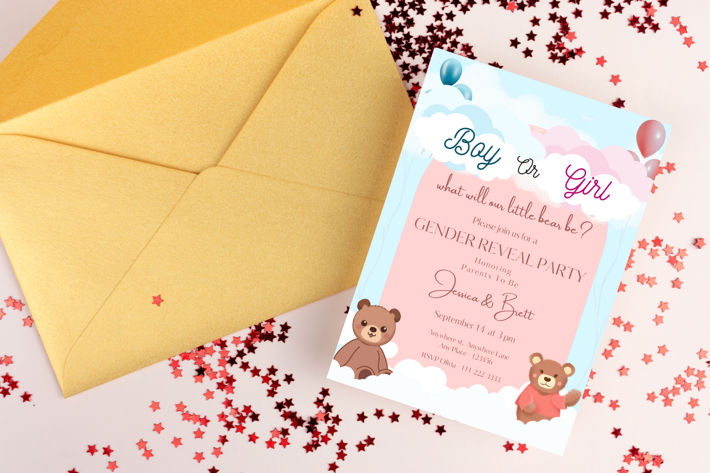 Editable Gender Reveal Invitation