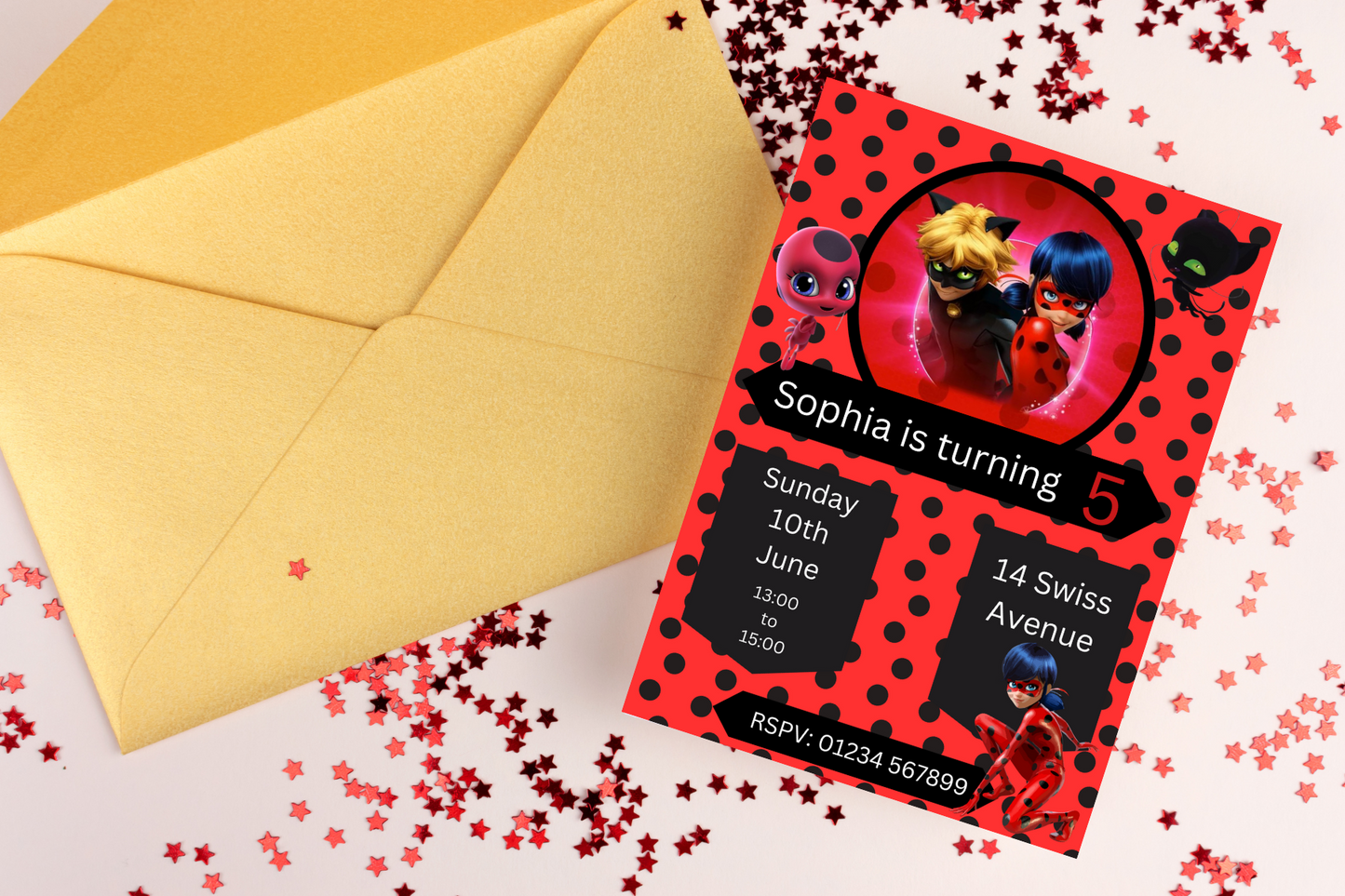 Miraculous Ladybug Editable Birthday Party Invitation