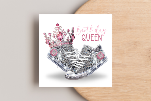 Birthday Queen Silver Sneaker Birthday Card