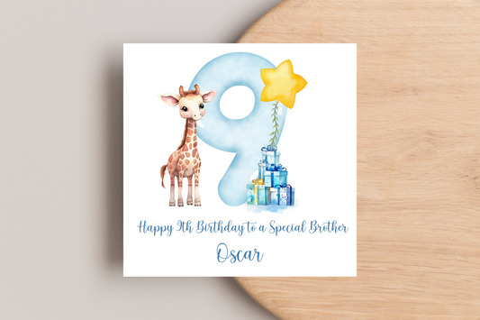 Personalised Giraffe Birthday Card for boys
