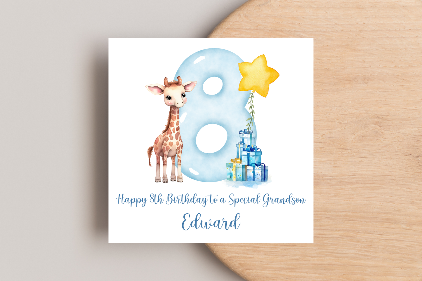 Personalised Giraffe Birthday Card for boys