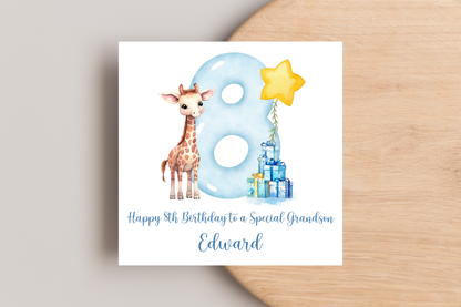 Personalised Giraffe Birthday Card for boys