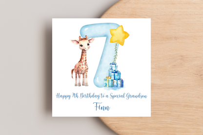 Personalised Giraffe Birthday Card for boys