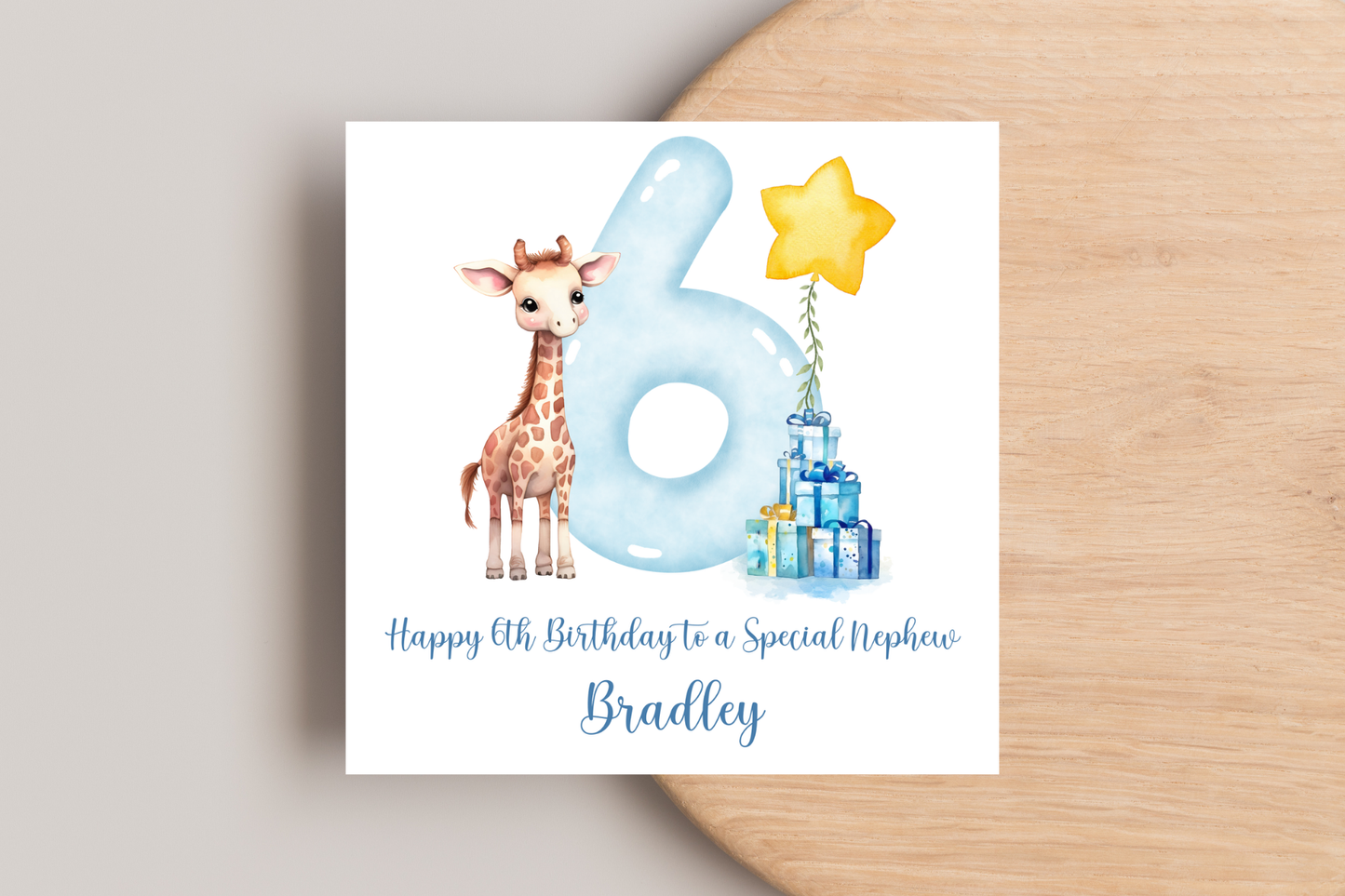 Personalised Giraffe Birthday Card for boys
