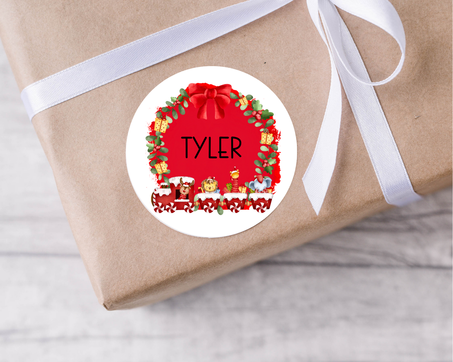 Personalised Animal Wreath Christmas Present Labels