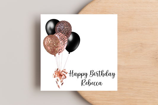 Personalised Rose gold Balloons Birthday Card