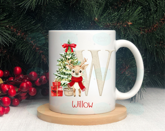 Personalised Initial Red Reindeer Mug