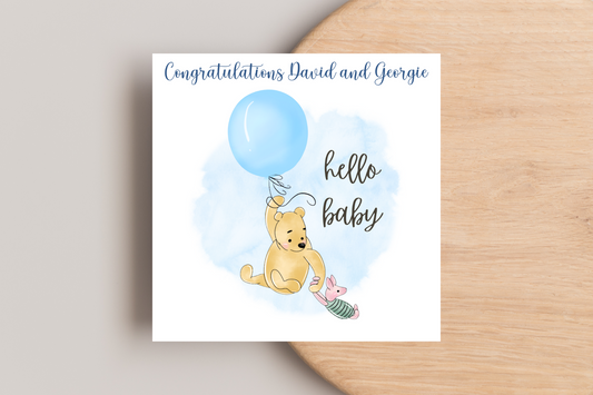 Personalised Pooh Bear Hello Baby Boy/Girl Card