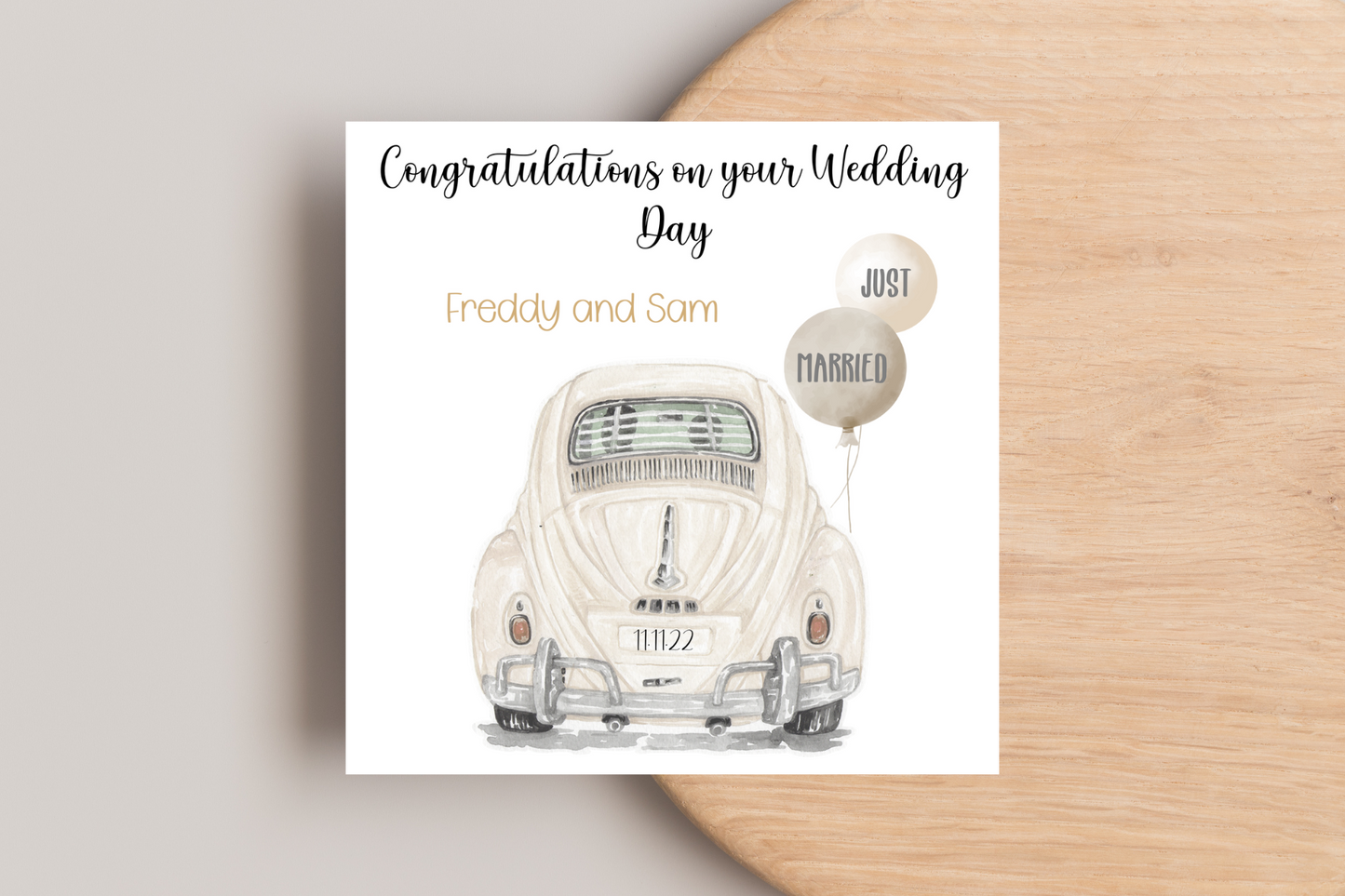 Personalised wedding day Car Just Married Balloons Card