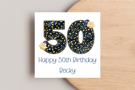 Personalised Leopard Print 50th Birthday Card