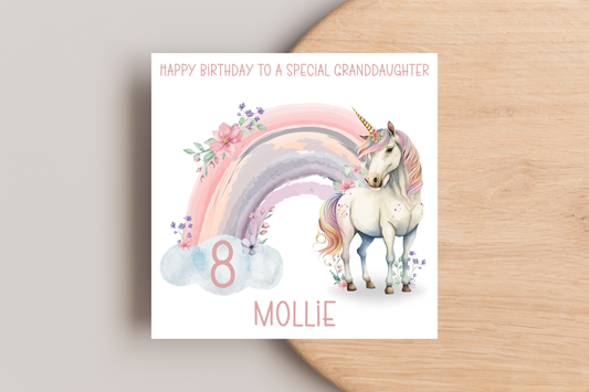 Personalised Unicorn Birthday Card