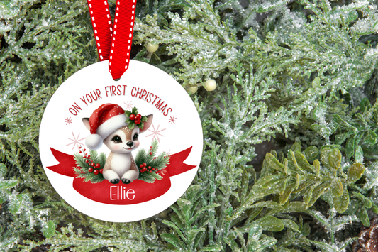 Personalised Reindeer 1st Christmas Bauble