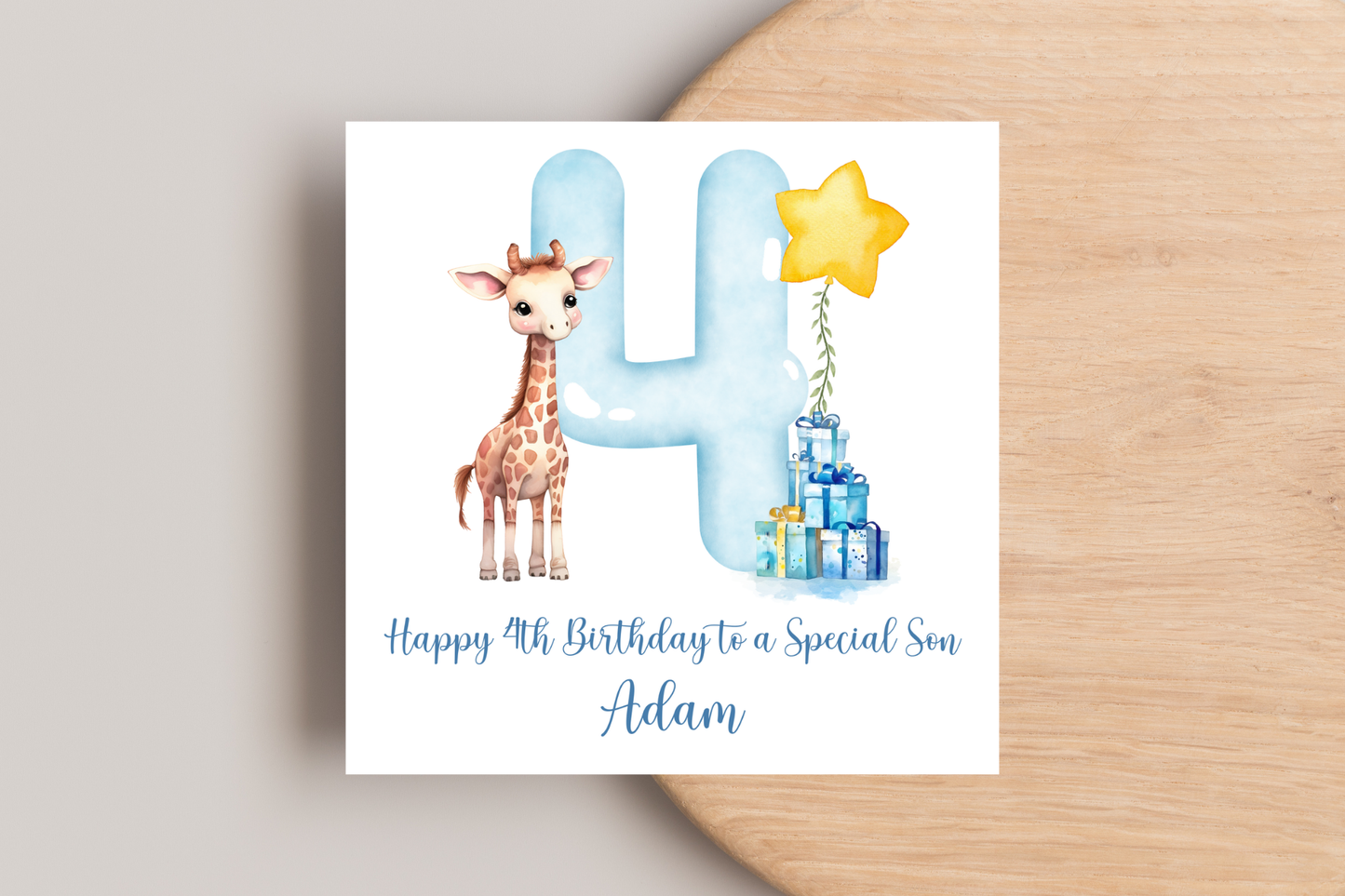 Personalised Giraffe Birthday Card for boys