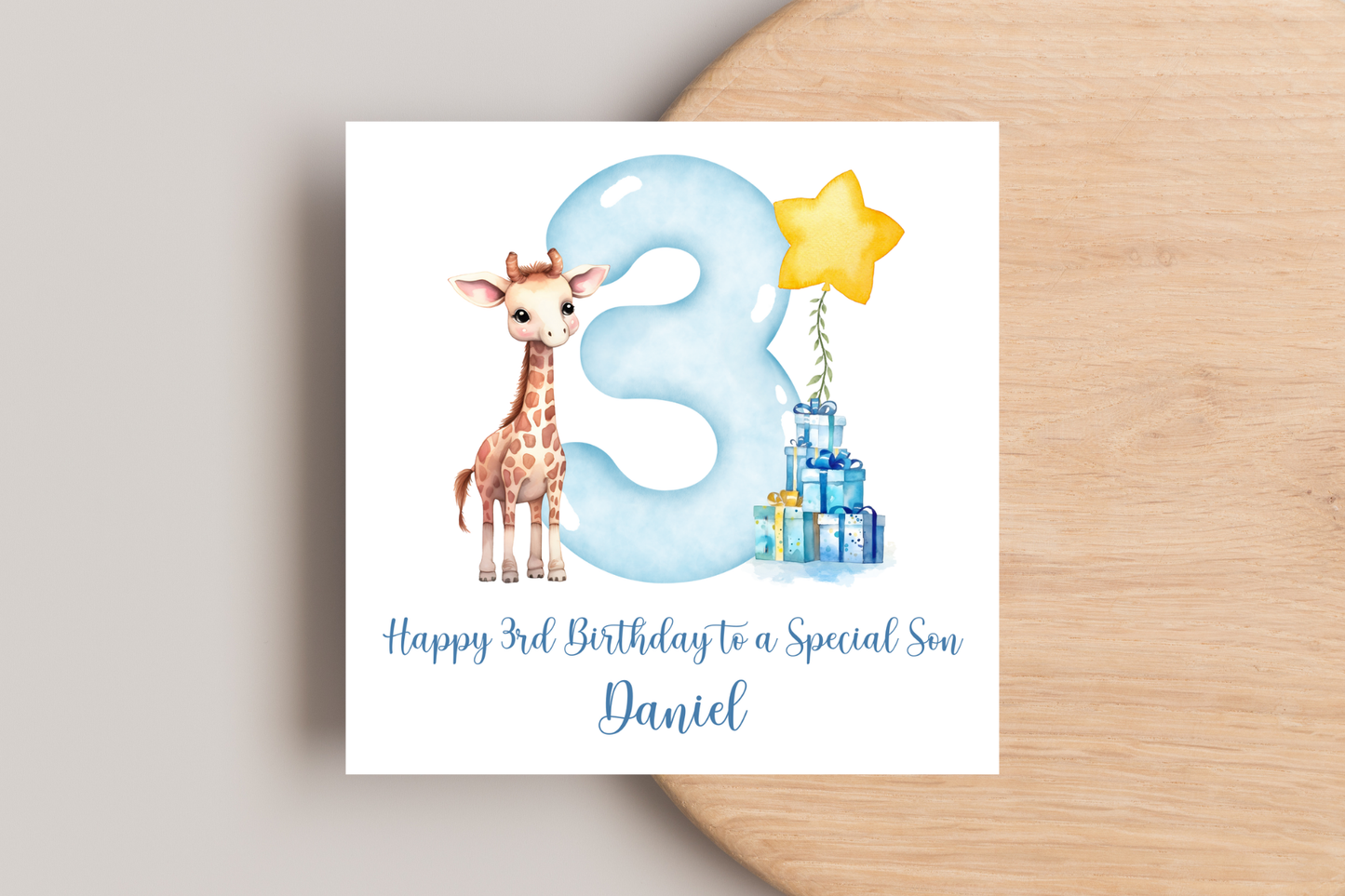 Personalised Giraffe Birthday Card for boys