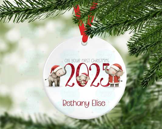 Personalised Elephant First Christmas 2025 Tree Decoration
