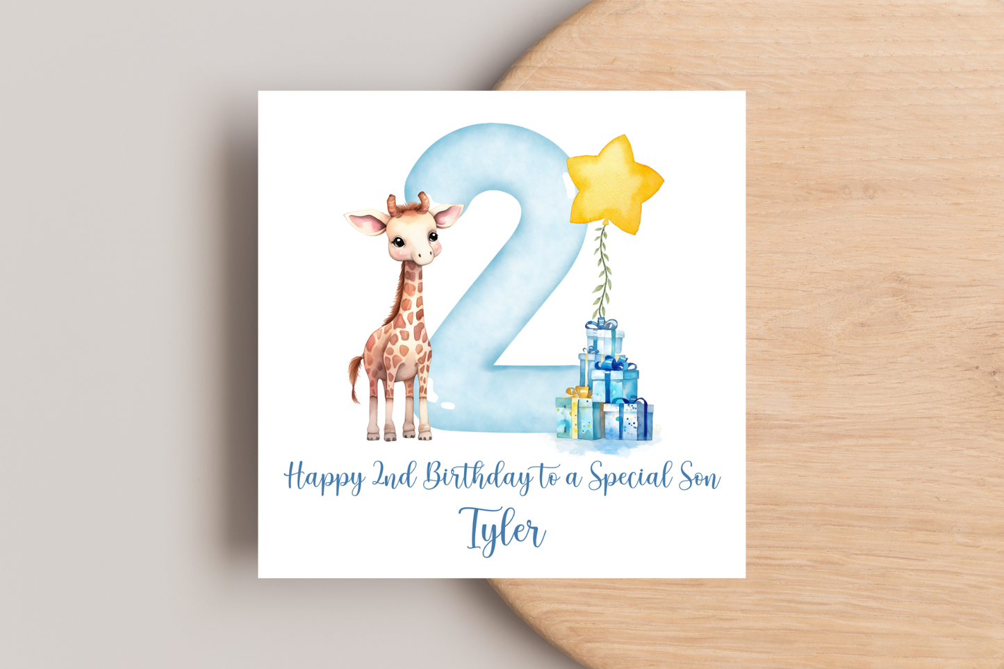Personalised Giraffe Birthday Card for boys