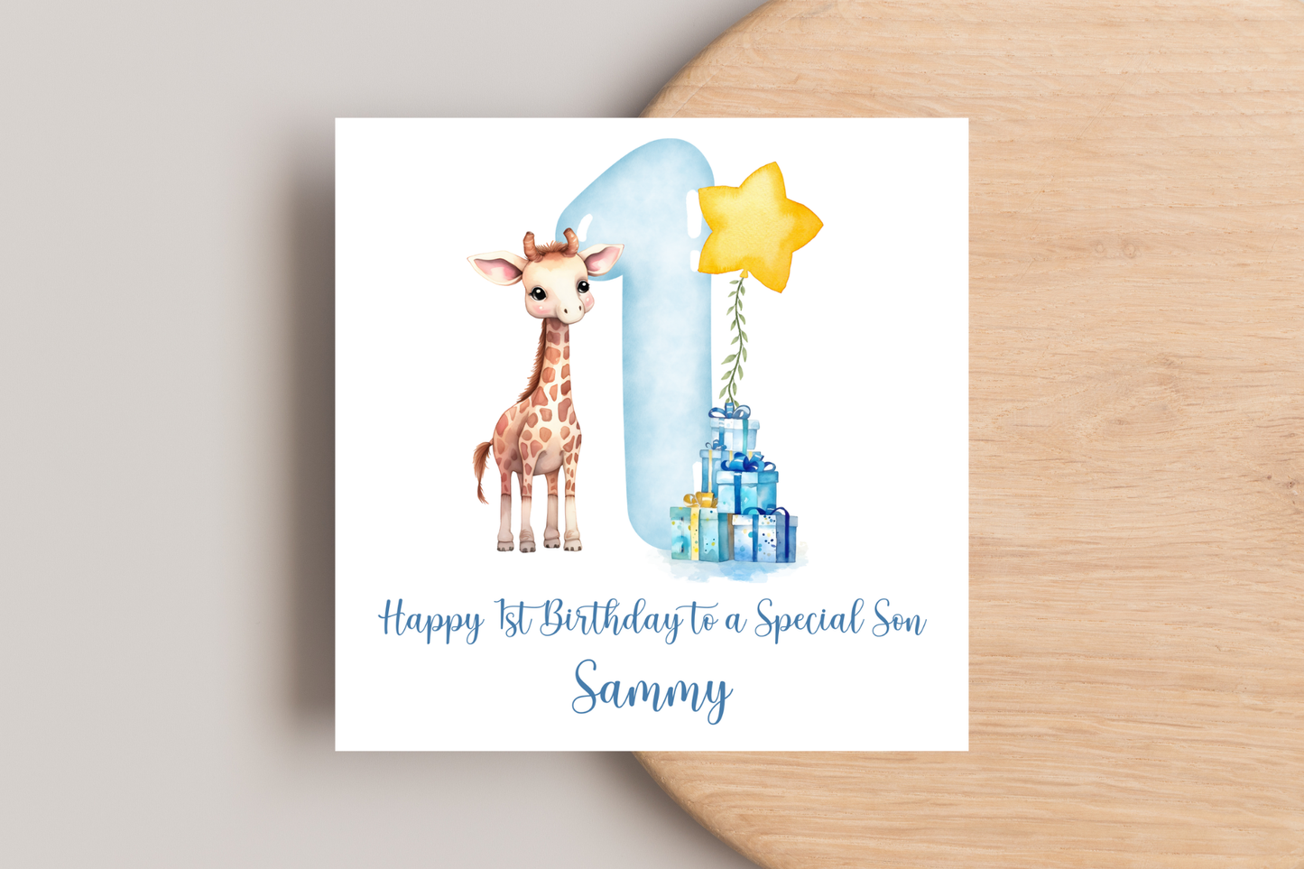 Personalised Giraffe Birthday Card for boys