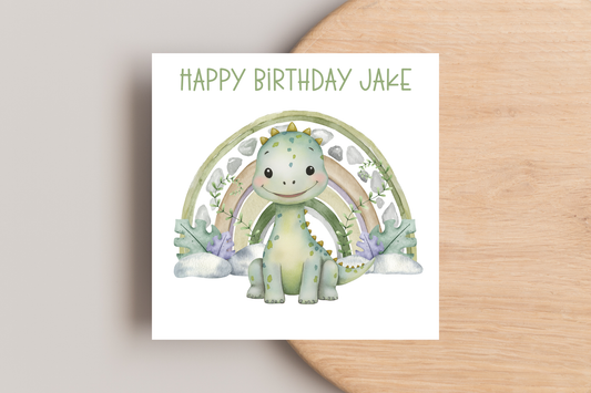 Personalised Dinosaur Rainbow Birthday Card