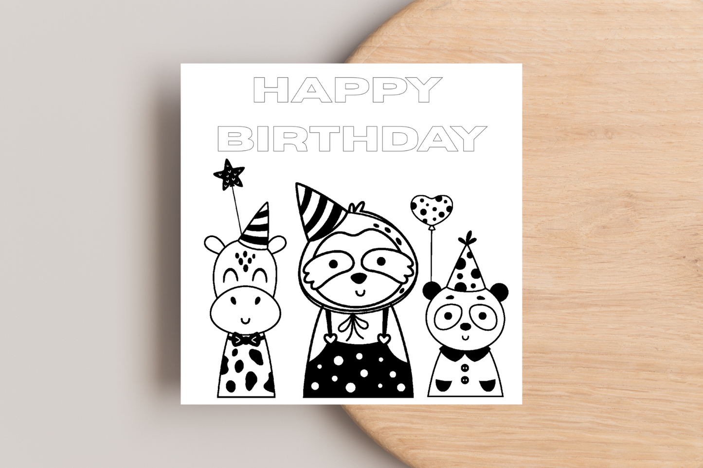 Party Animals Colour in Birthday Card