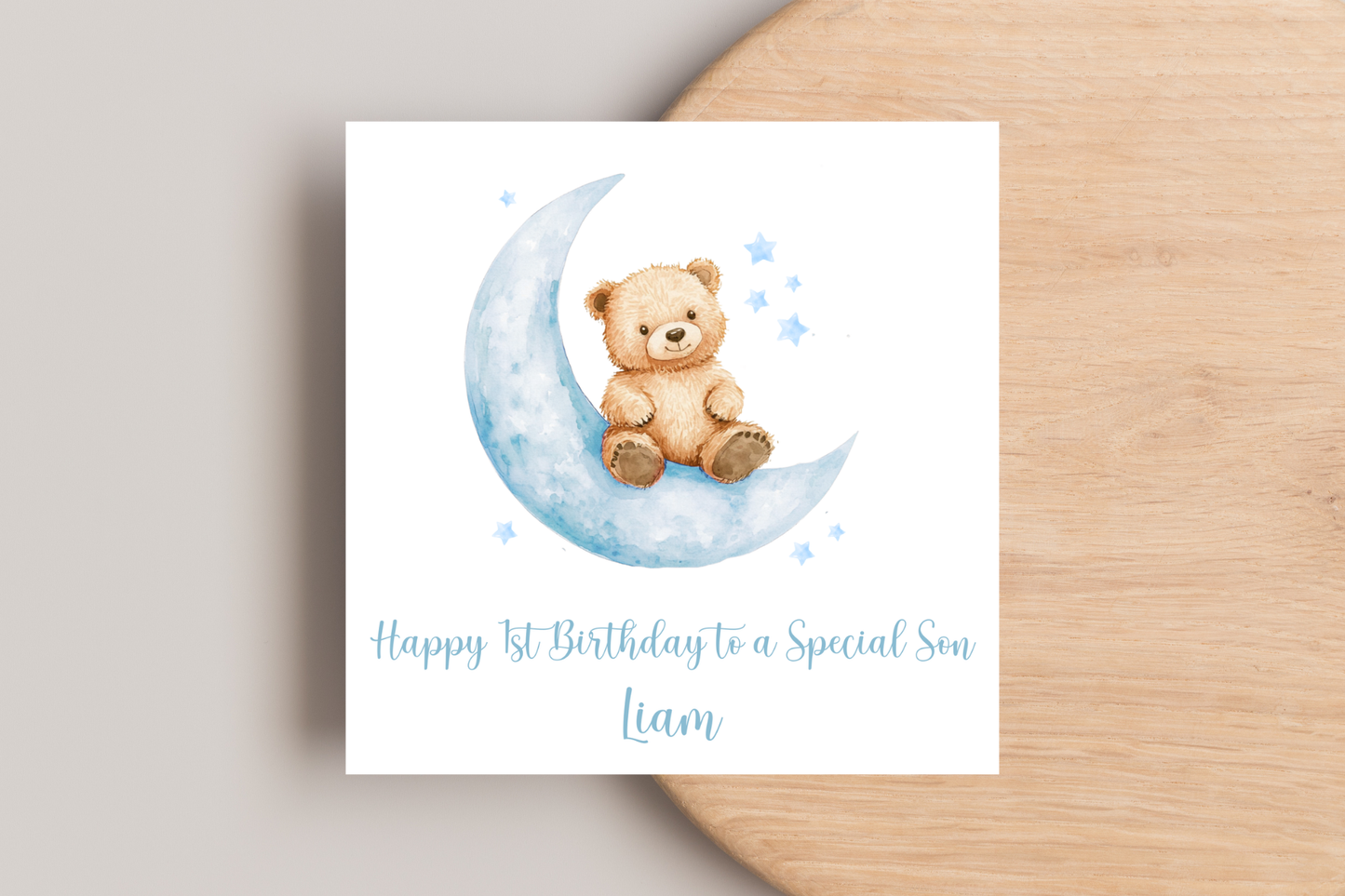 Personalised Teddy on the Moon Birthday Card