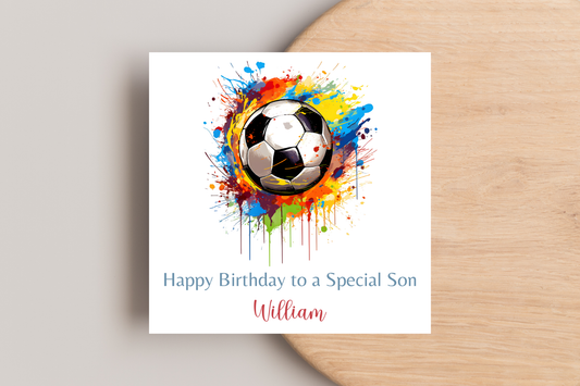 Personalised Football Paint Splash Birthday Card