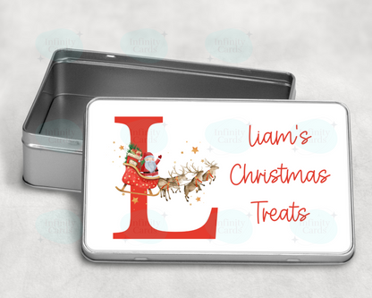 Personalised Red Santa Sleigh Christmas Treat Tin