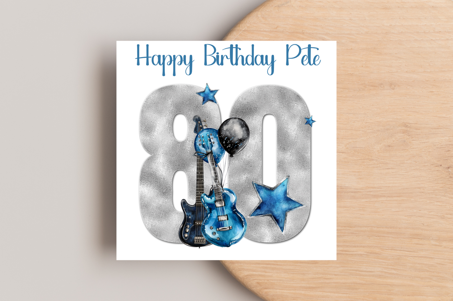 Personalised Guitar 80th Birthday Card