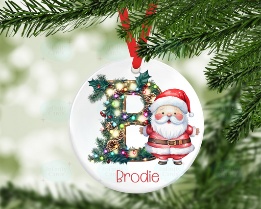 Personalised Santa with Lights On Initial Christmas Tree Decoration