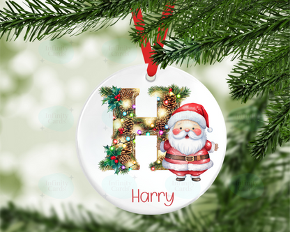 Personalised Santa with Lights On Initial Christmas Tree Decoration