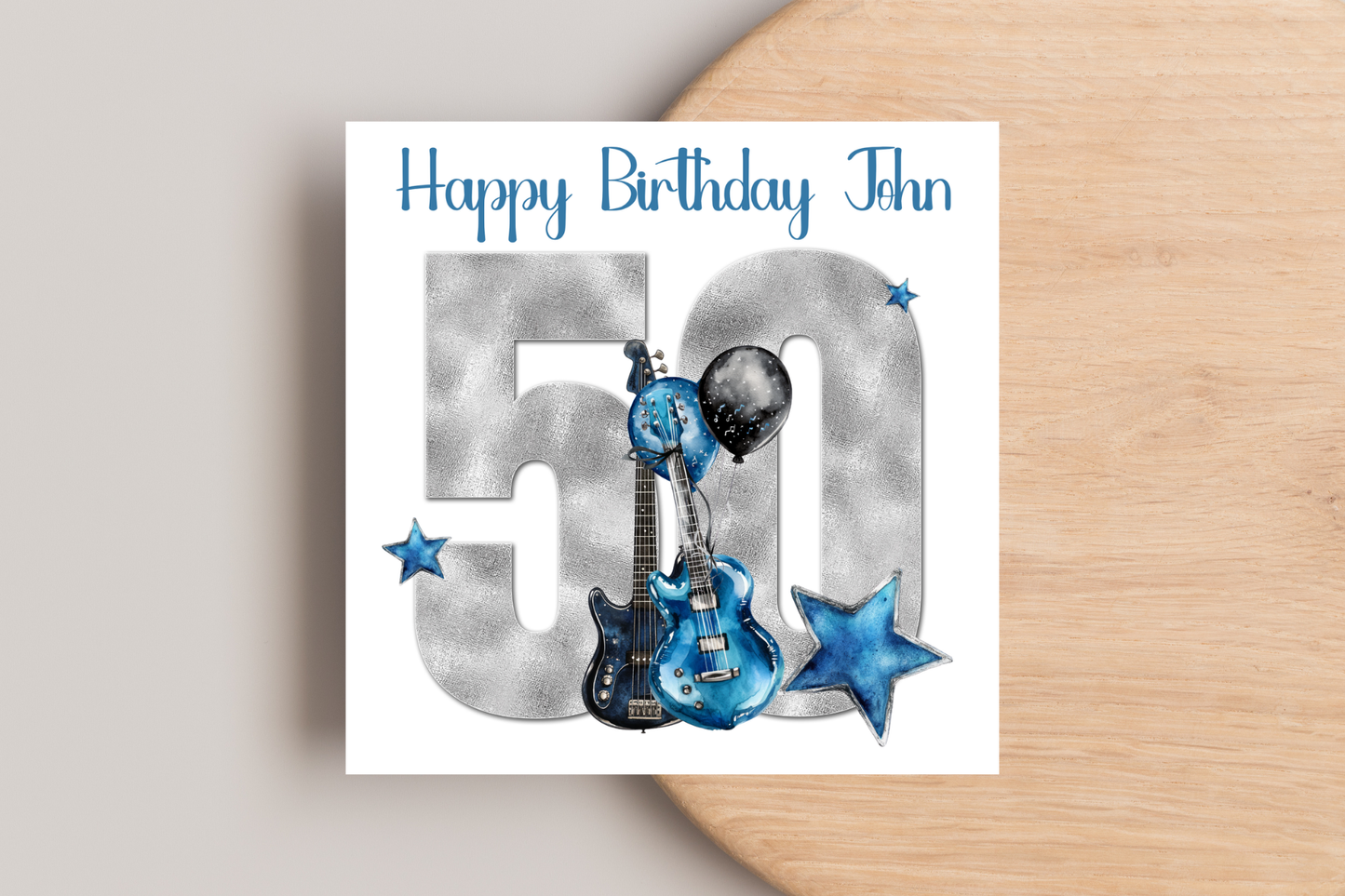Personalised Guitar 50th Birthday Card